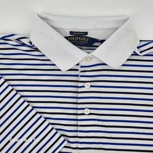 Polo Golf Ralph Lauren Performance Striped Polo Shirt Mens Medium Blue White